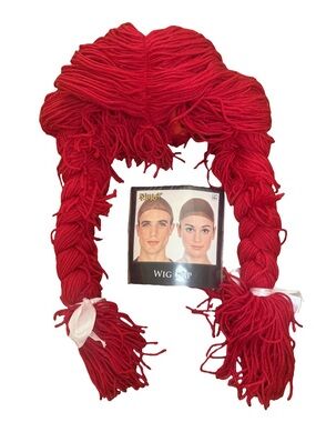 Rubie’s Red Yarn Rag Doll Pigtail Wig Spirit Cap Bundle Halloween EUC OSFM